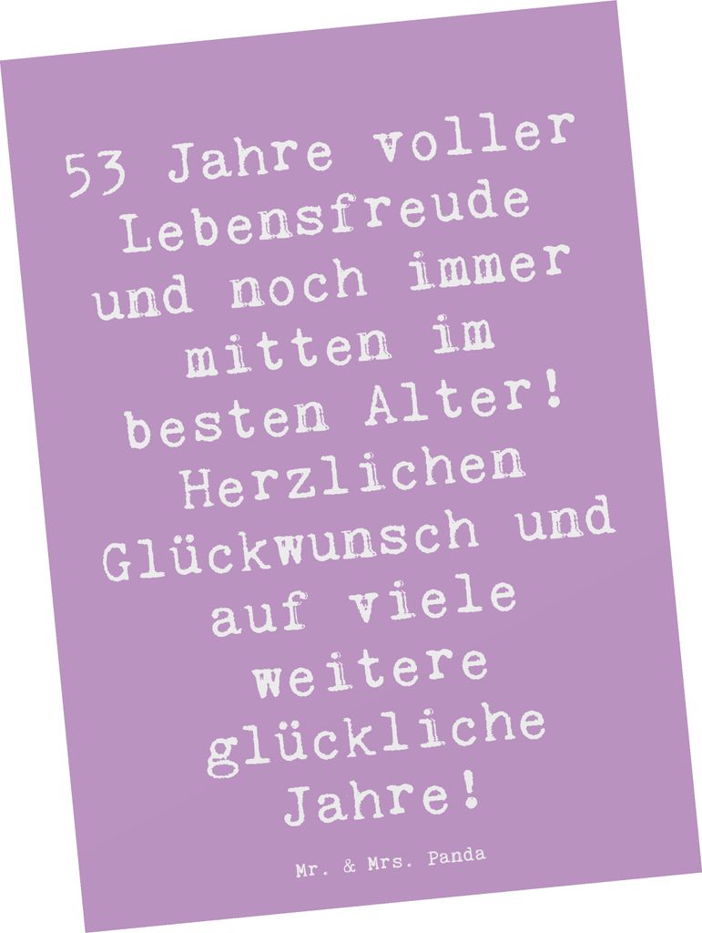 Mr. & Mrs. Panda Postkarte Spruch 53. Geburtstag Freude - Lavendeltraum - Geschenk, glückliche Jahre, Geburtstagsgeschenk, Ansichtskarten, bildkar...