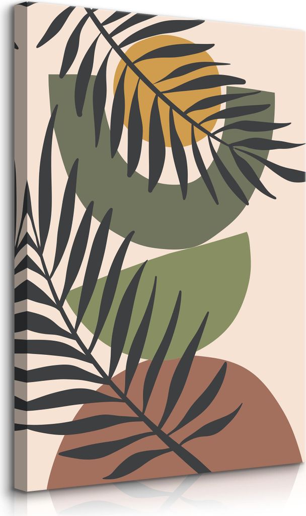Muralo Leinwandbild Canvas PALMENBLÄTTER Abstraktion Geometrische Muster Boho Br. 60cm x Hö. 90cm