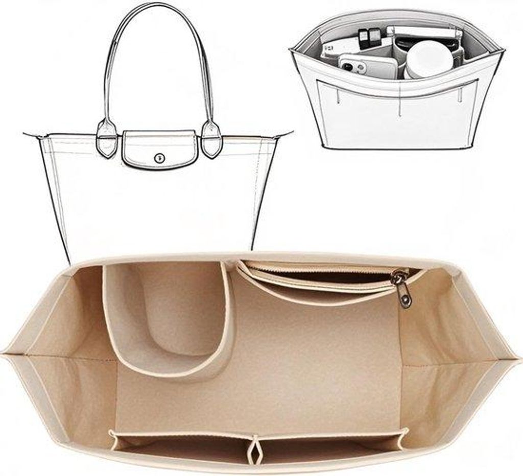 Eroionet Longchamp Organizer – Handtaschen-Organizer, Innentasche und Taschen-Organizer, passt in die Longchamp Tote Bag mit langem Henkel, beige...