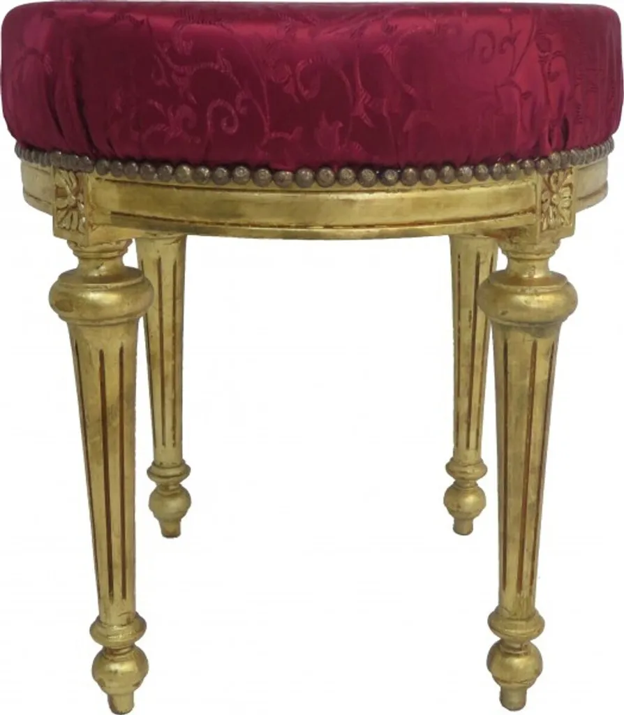 Tabouret rond bordeaux et or, siège d'appoint style rococo chic