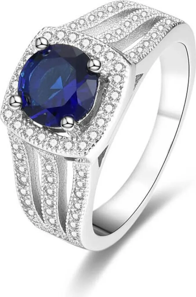 Anello Donna Argento 925 e Cristallo Blu AGG326 Misura 54 - Regalo Unico