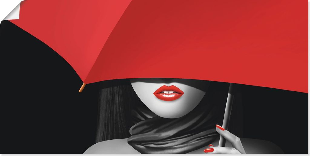 ARTland Poster Rote Lippen unter dem Regenschirm Größe: 100x50 cm