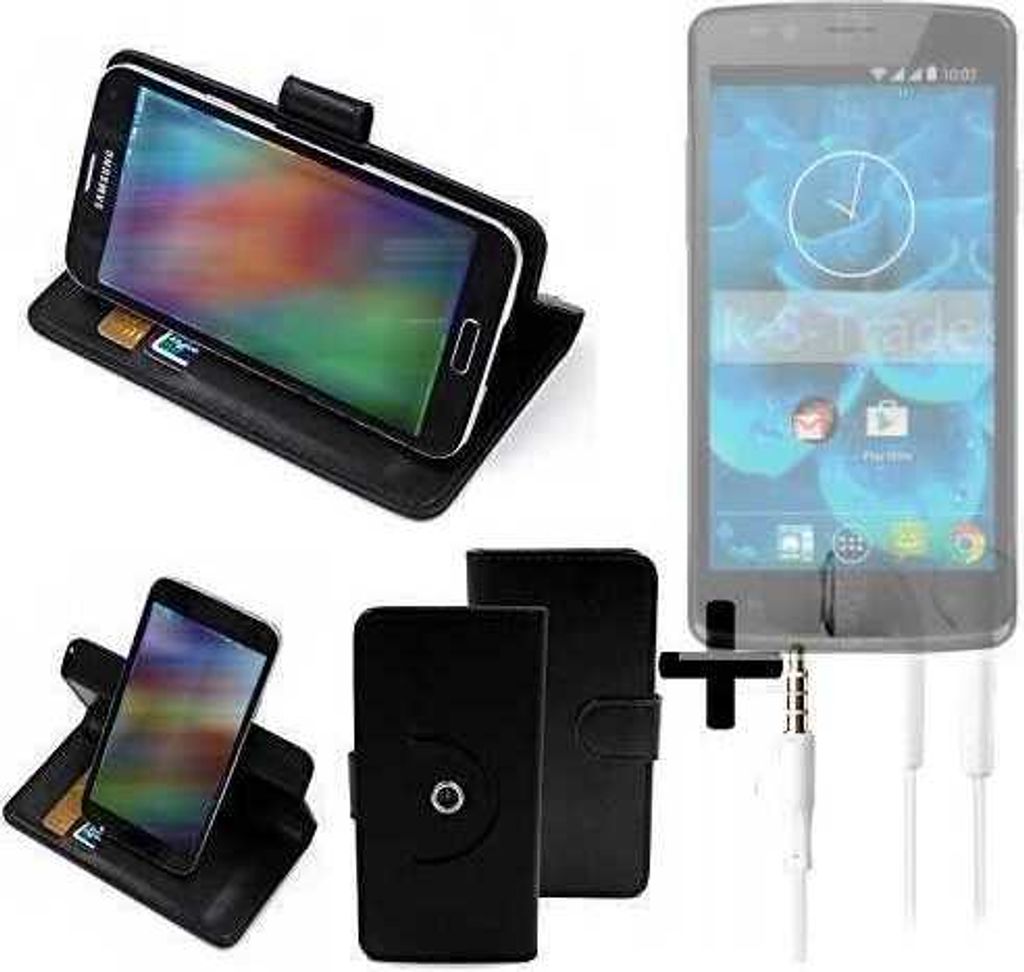 K-S-Trade Handy Hülle Schutz Hülle + Kopfhörer kompatibel mit Qilive Q4 5.0 Handyhülle Flipcase Smartphone Cover Handy Schutz Tasche Walletcase