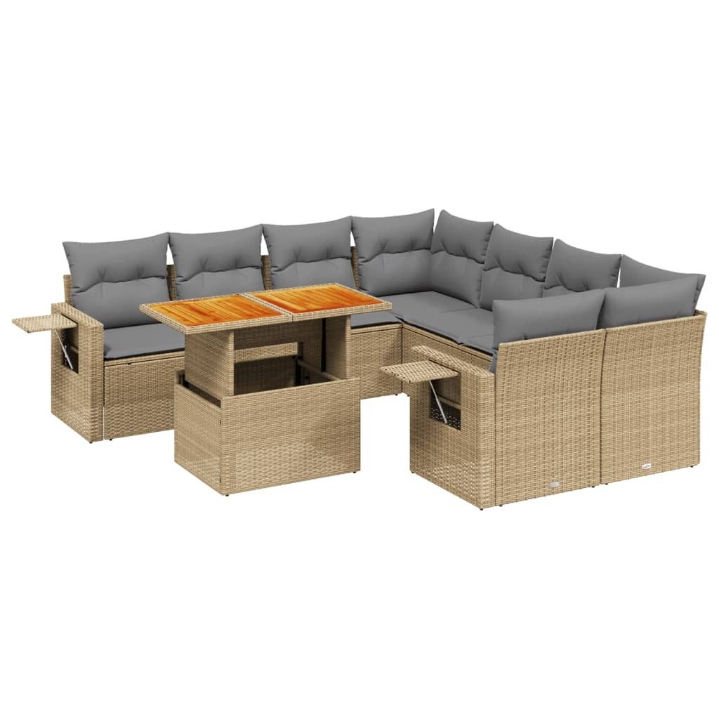 "WINTER SALE" 9-tlg. Garten-Lounge-Set - elegantes Design - Sitzgruppe/Gartengarnitur - mit Kissen Beige Poly Rattan - Terassenmöbel NeuMöbel837108