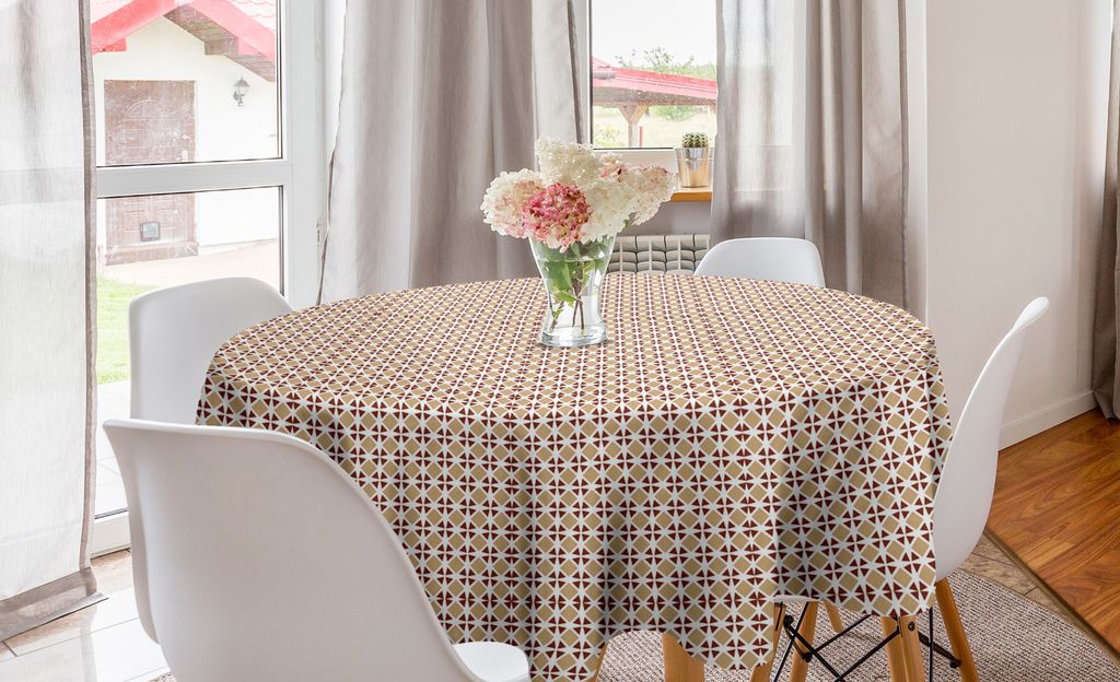 ABAKUHAUS Mosaik Runde Tischdecke, Vintage Retro Geometric Grid, Kreis Tischdecke Abdeckung für Esszimmer Küche Dekoration, 150 cm, Camel und Red...