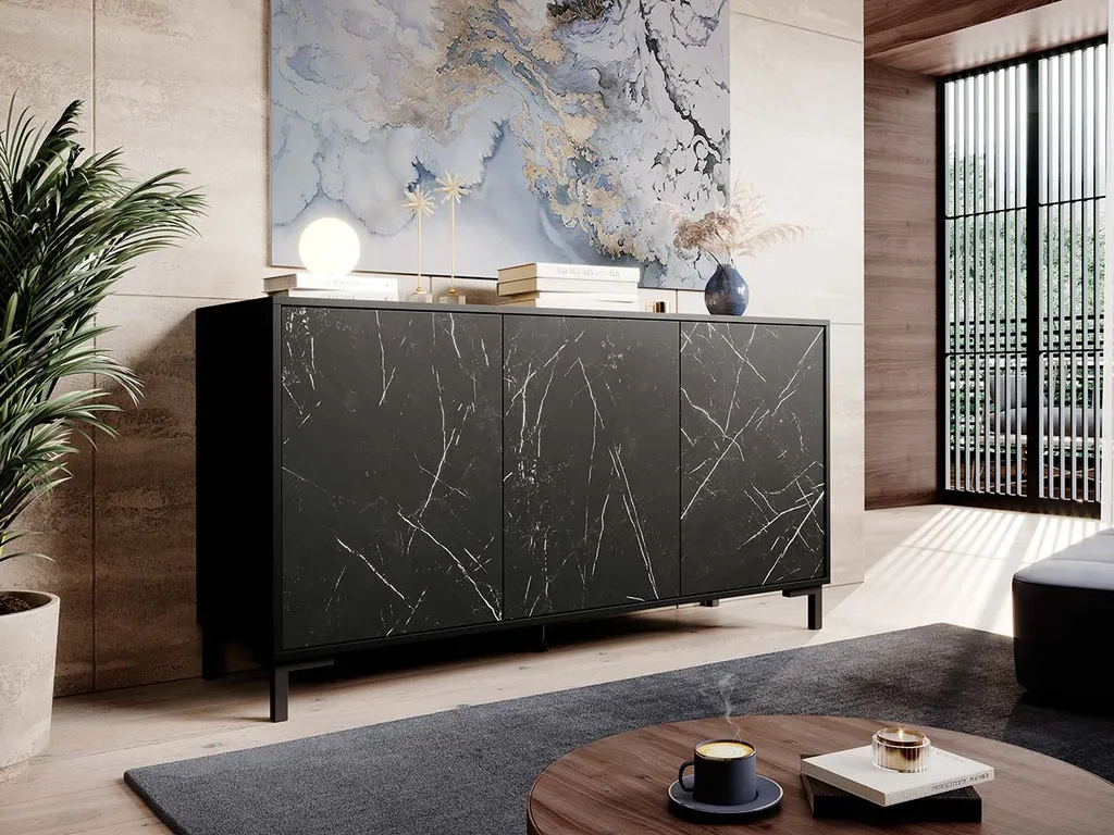 Commode large portes STOCK 1 marbre et noir : fini le désordre