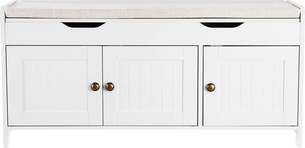 Banc de chambre pour ranger chaussures et accessoires avec assise noire