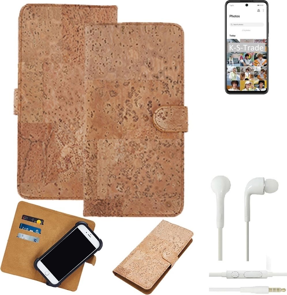 K-S-Trade Hülle kompatibel mit Huawei P Smart 2021 + in ear Kopfhörer Kork Handyhülle Cover Schutzhülle TPU Case Bumper in Hellbraun, (1x)