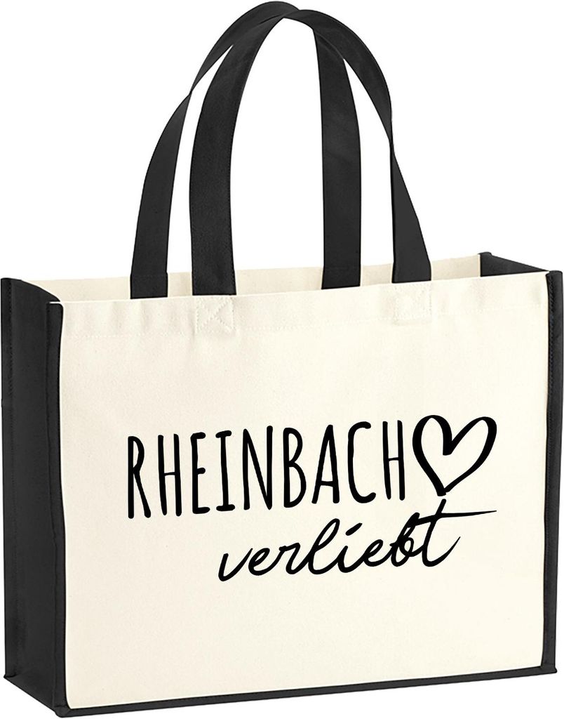 Huuraa Jutetasche Rheinbach verliebt 21 Liter Black Jute und Baumwolle Einkaufstasche Geschenkidee