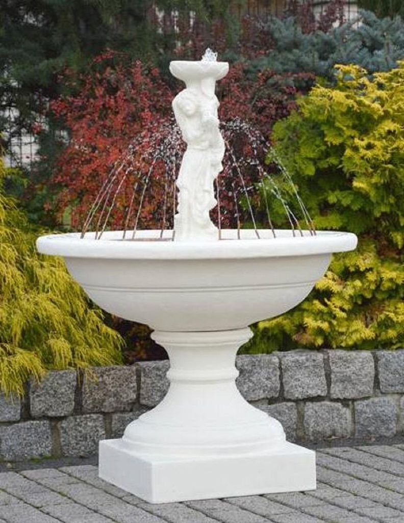 Casa Padrino Jugendstil Springbrunnen Dame Weiß Ø 102 x H. 136 cm - Prunkvoller Gartenbrunnen - Gartendeko Brunnen - Barock & Jugendstil Garten D...