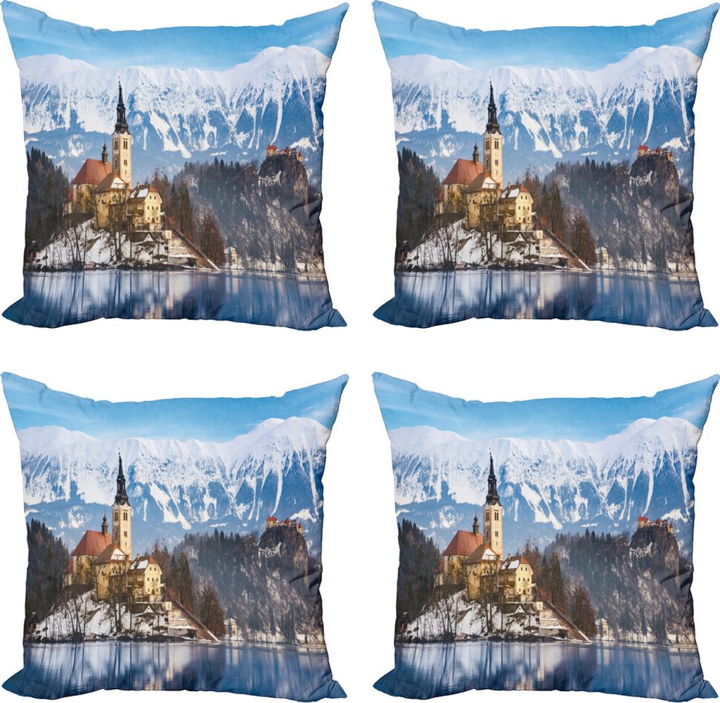 ABAKUHAUS Winter Kissenbezug Set (4 Stück), See-Szene Illustration, Moderner Doppelseitiger Digitaldruck, 40 cm x 40 cm, Mehrfarbig