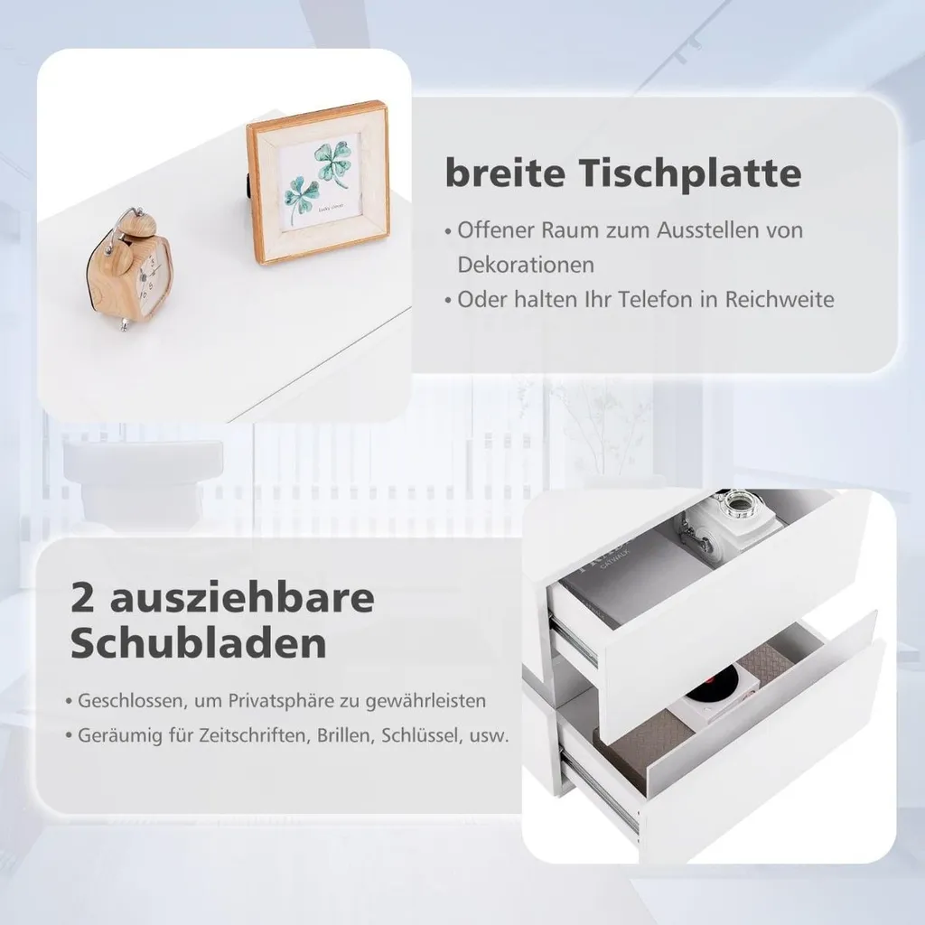 Chevet LED blanc brillant télécommandé avec double tiroir de rangement - 4