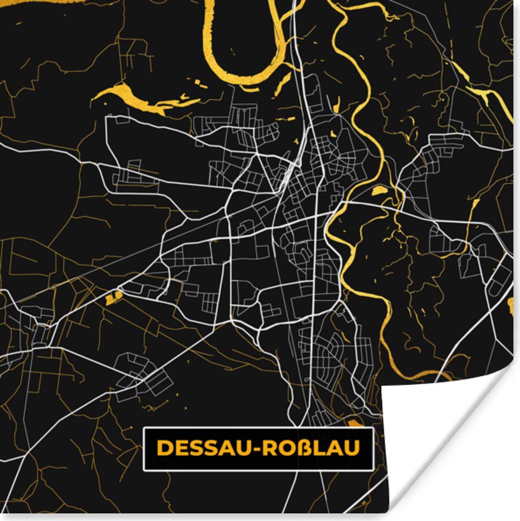 MuchoWow Poster Dessau-Roßlau - Deutschland - Stadtplan - Gold - Karte 100x100 cm - Babyzimmer