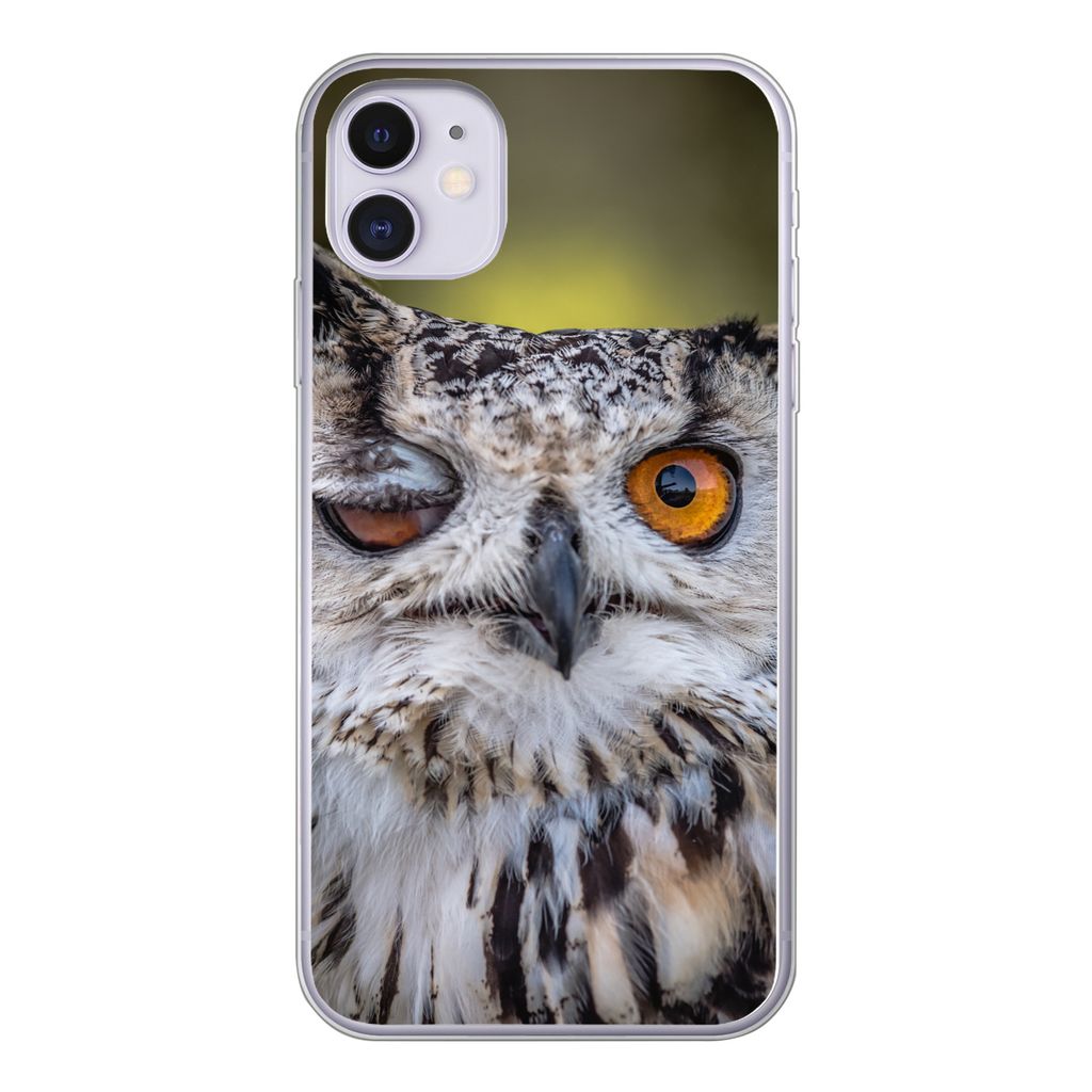 MuchoWow Handyhülle Schutzhülle Hülle für iPhone 11 Eule - Auge - Orange Silikon Softcase Handy Hülle - Handytasche