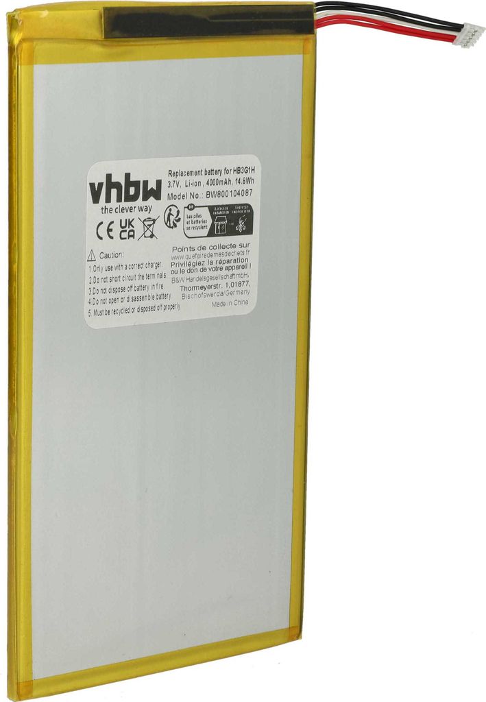 vhbw Akku kompatibel mit Huawei Mediapad 7 Lite, S7-301U Tablet Pad (4000 mAh, 3,7 V, Li-Polymer)