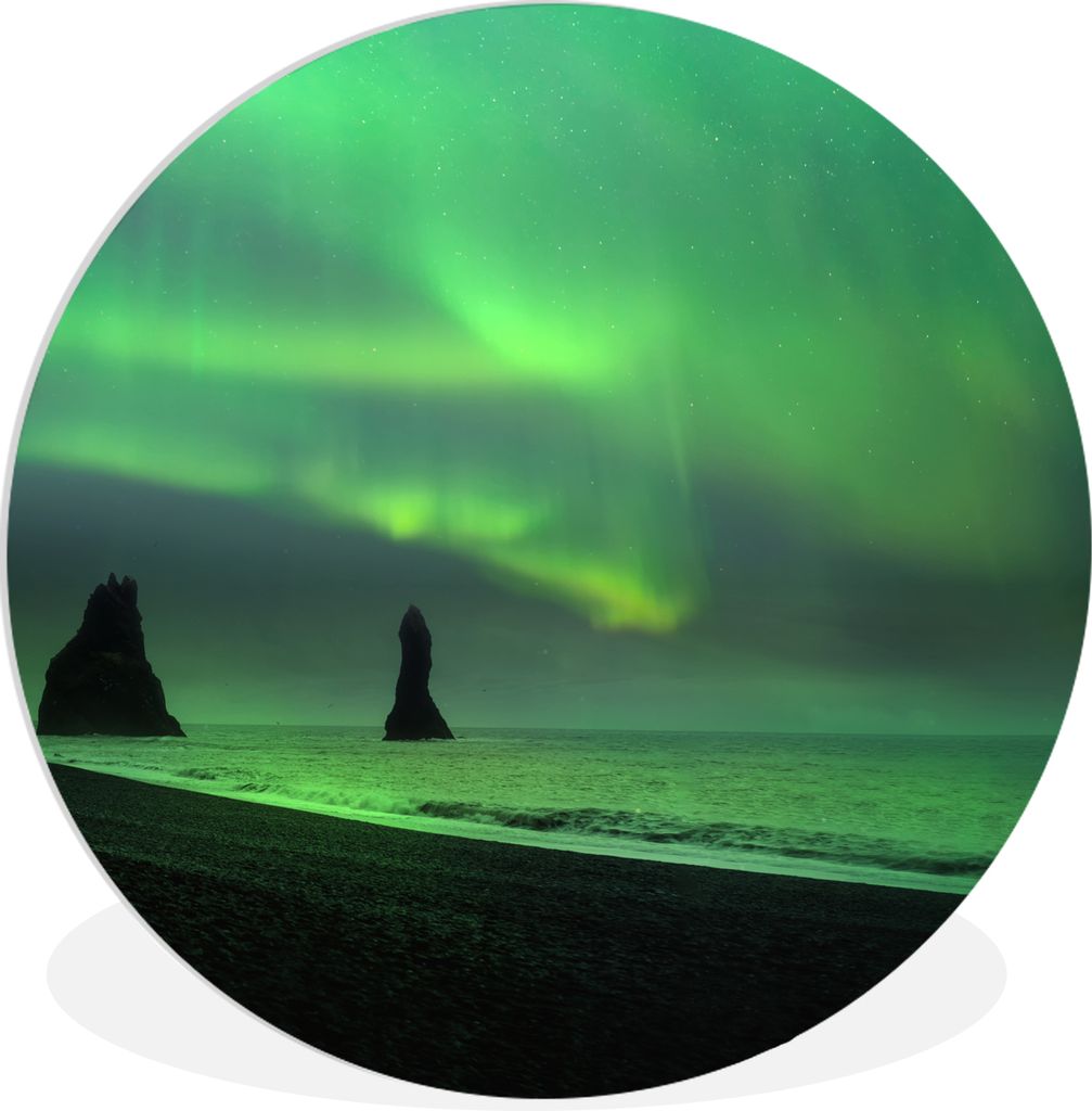 MuchoWow Rundes Wandbild - Runde Bilder Nordlichter - Meer - Island Ø 30 cm Kreis Wanddekoration Kunststoff - Wandkreis - Wandschmuck - Schlafzi...