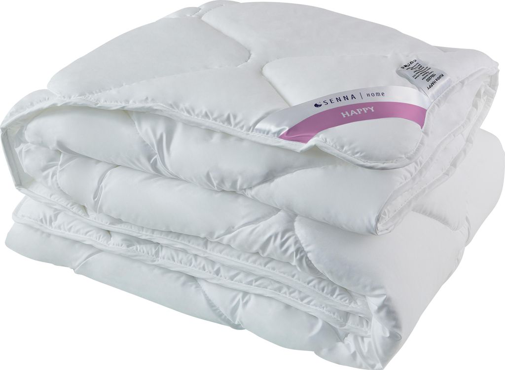 A folded white duvet or comforter is shown against a white background.