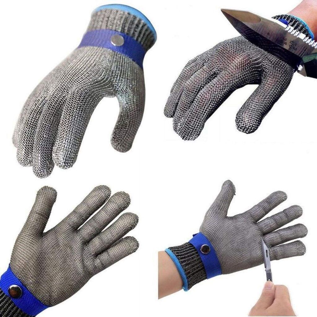 Metzger-Kettenhandschuh, Edelstahl, schnittfest, blau,