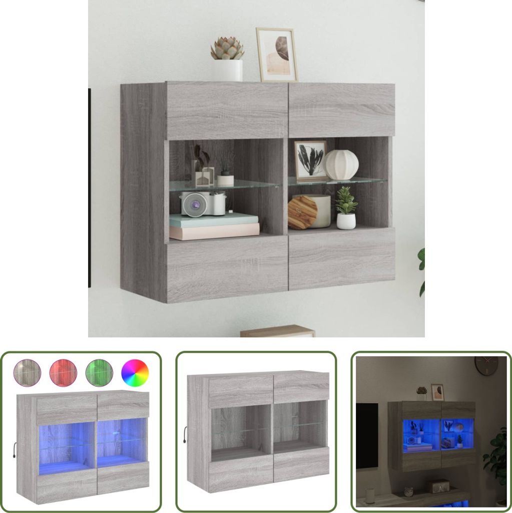 The Living Store TV-Wandschrank mit LED-Leuchten Grau Sonoma 78,5x30x60,5 cm