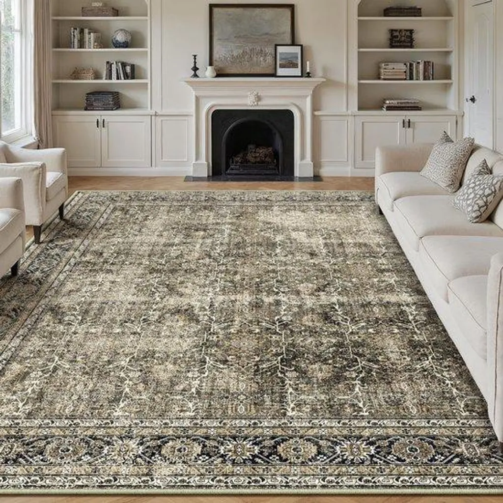 Tapis de salon rétro marron pour chambre spacieuse décorée vintage