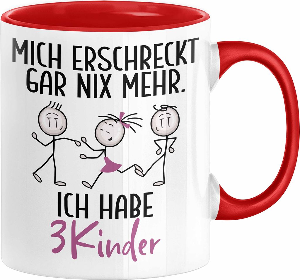 Eltern Mutter Vater Tasse Geschenk von 3 Kindern Lustige Geschenkidee für Mama Papa Mich Erschreckt Gar Nix Mehr Ich Habe 3 Kinder (Rot)