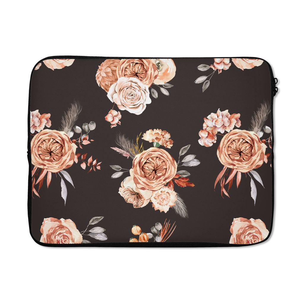 MuchoWow Laptop Hülle 15 Zoll Muster - Rosen - Schwarz Laptoptasche - Laptoptasche - Sleeve - Rundum-Schutz