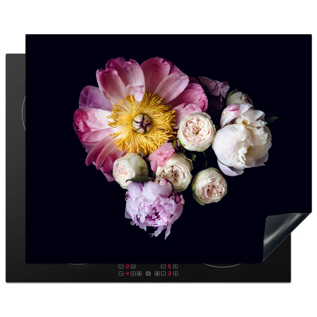 KitchenYeah Herdabdeckplatte Blumen - Rosa - Pastell , 65x52cm, Küche Deko, Glaskeramikkochfeld Herdabdeckung, Abdeckplatte fùr Kochfeld