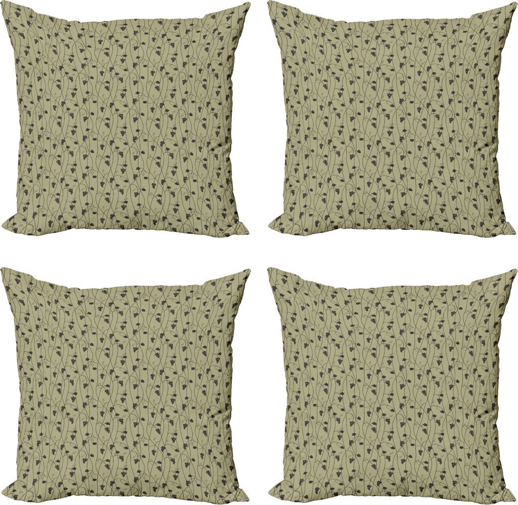 ABAKUHAUS Ranke Kissenbezug Set (4 Stück), Monochrome Zarte Trauben, Moderner Doppelseitiger Digitaldruck, 40 cm x 40 cm, Khaki und Schwarz