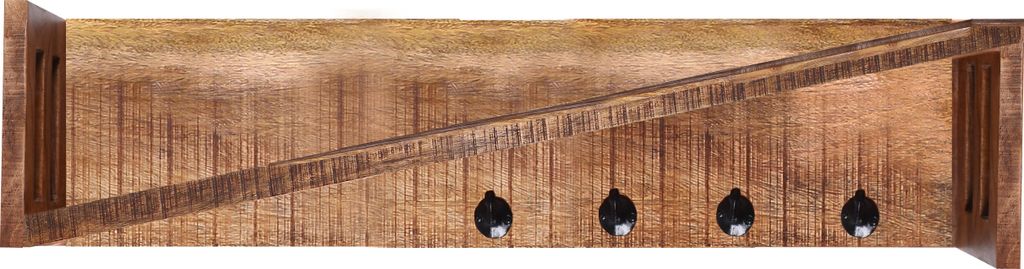 SIT Möbel Wand-Garderobe | 4 Haken, 1 schräger Ablageboden | Mango-Holz massiv natur | B 90 x T 20 x H 20 cm | 19000-53 | Serie GARDEROBE