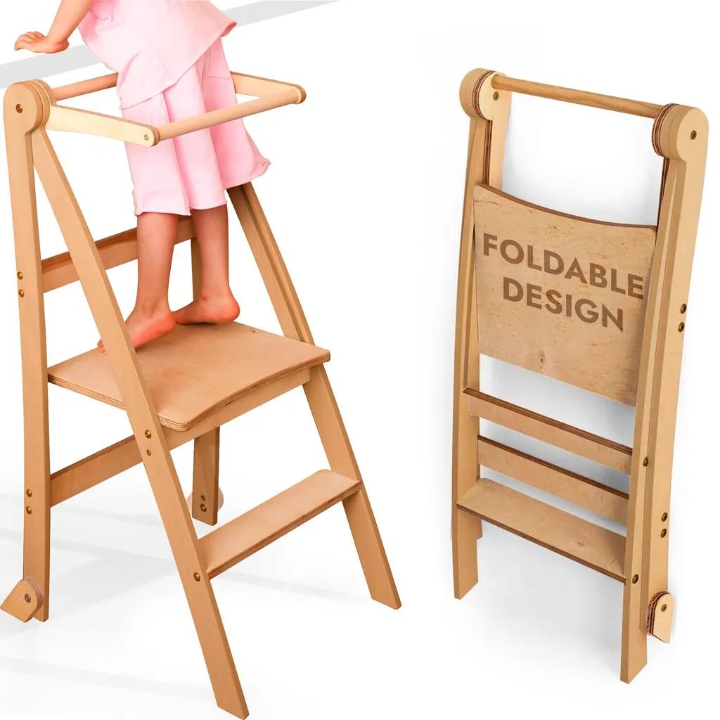 Échelle d'apprentissage bois Montessori pliable avec garde-corps enfant