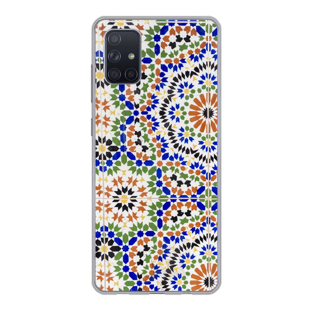 MuchoWow Handyhülle Schutzhülle Hülle für Samsung Galaxy A71 Ein Mosaikdetail mit vielen verschiedenen Formen Silikon Softcase Handy Hülle -...