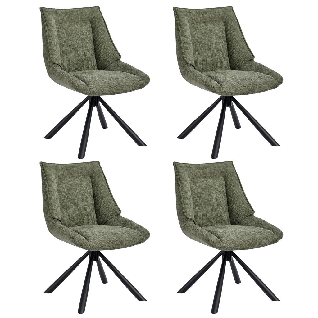 Duhome Esszimmerstuhl 4er Set Küchenstuhl 180° drehbar Stuhl aus Chenille-Stoff und Metallgestell Loungestuhl mit Rückstellfunktion, Grün