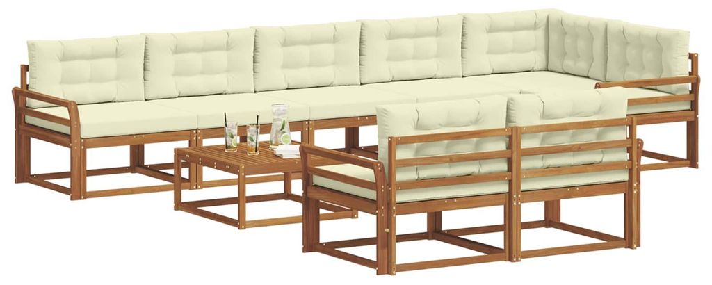 vidaXL Outdoor-Sofagarnitur mit Kissen 9 pcs Natur und Creme