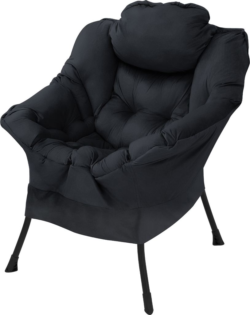 ML-Design Relaxsessel Schwarz mit Armlehnen & Seitentasche, Loungesessel ergonomisch mit Kopfkissen