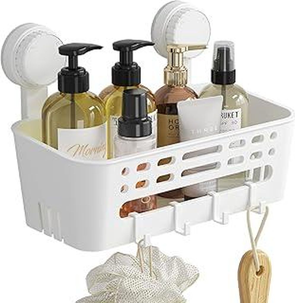 Lifewit Saugnapf Badregal, Duschablage Ohne Bohren, Kunststoff Bad Duschablage mit 4 Haken Duschregal Abnehmbar für Shampoo Conditioner Halter Dus...