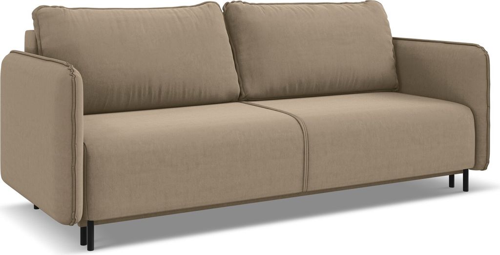 3-Sitzer Sofa mit Schlaffunktion - Samt - Hell beige - LUANA
