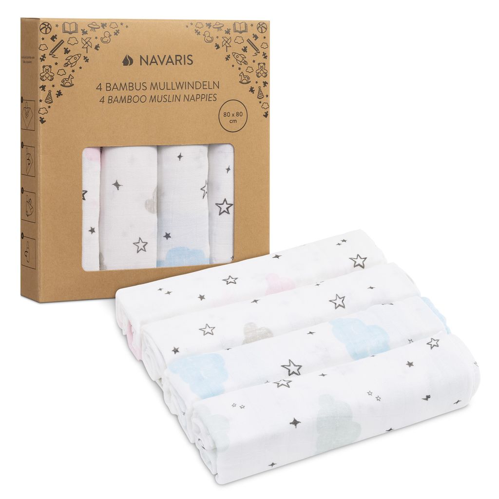 Navaris Baby Mullwindel Set - 4x Mulltuch zum Stillen Produktbild 