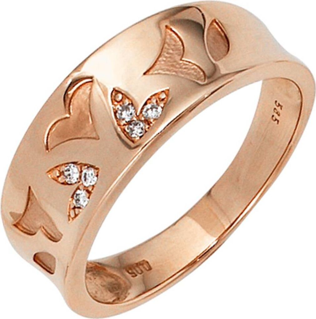 JOBO Damen Ring 585 Gold Rotgold teilmattiert 6 Diamanten Produktbild 