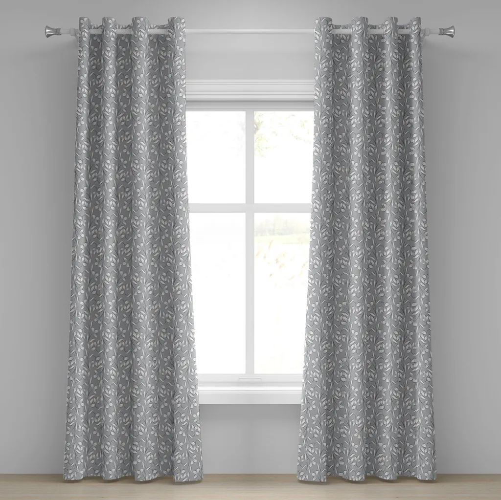 Paire de rideaux gris 280x175 cm avec motifs floraux style vintage