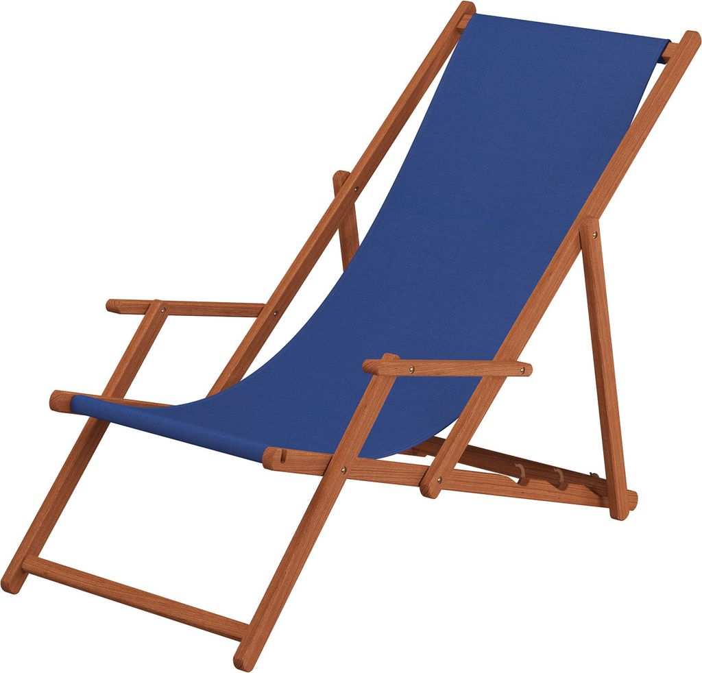 Liegestuhl blau Sonnenliege Gartenliege Holz Deckchair Strandstuhl Massivholz Gartenmöbel 10-307