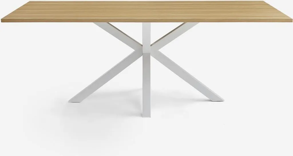 Table de salle à manger Moyo 200x100 cm en bois avec pieds blancs croisés