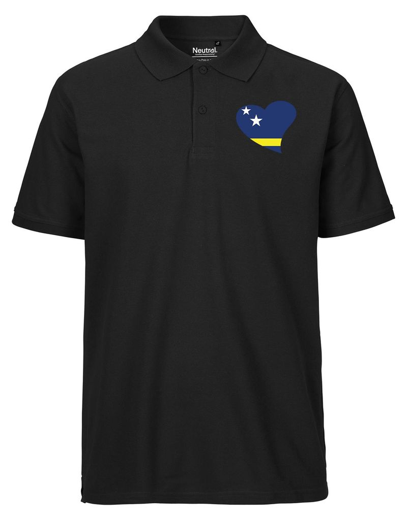 Huuraa Herren Polo Shirt Curacao Flagge Herz S Black Bio Baumwolle Fairtrade Poloshirt Geschenkidee