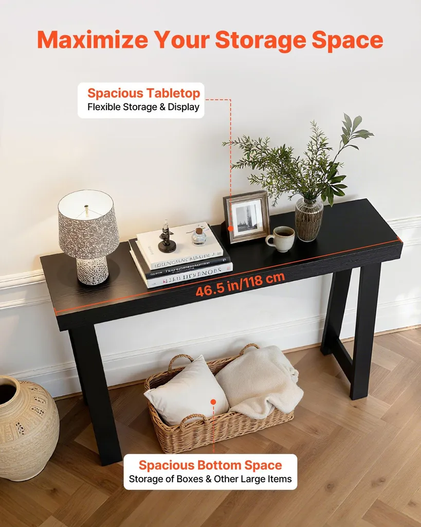 Console Étroite Noire 118 cm - Solution Gain de Place Entrée et Salon