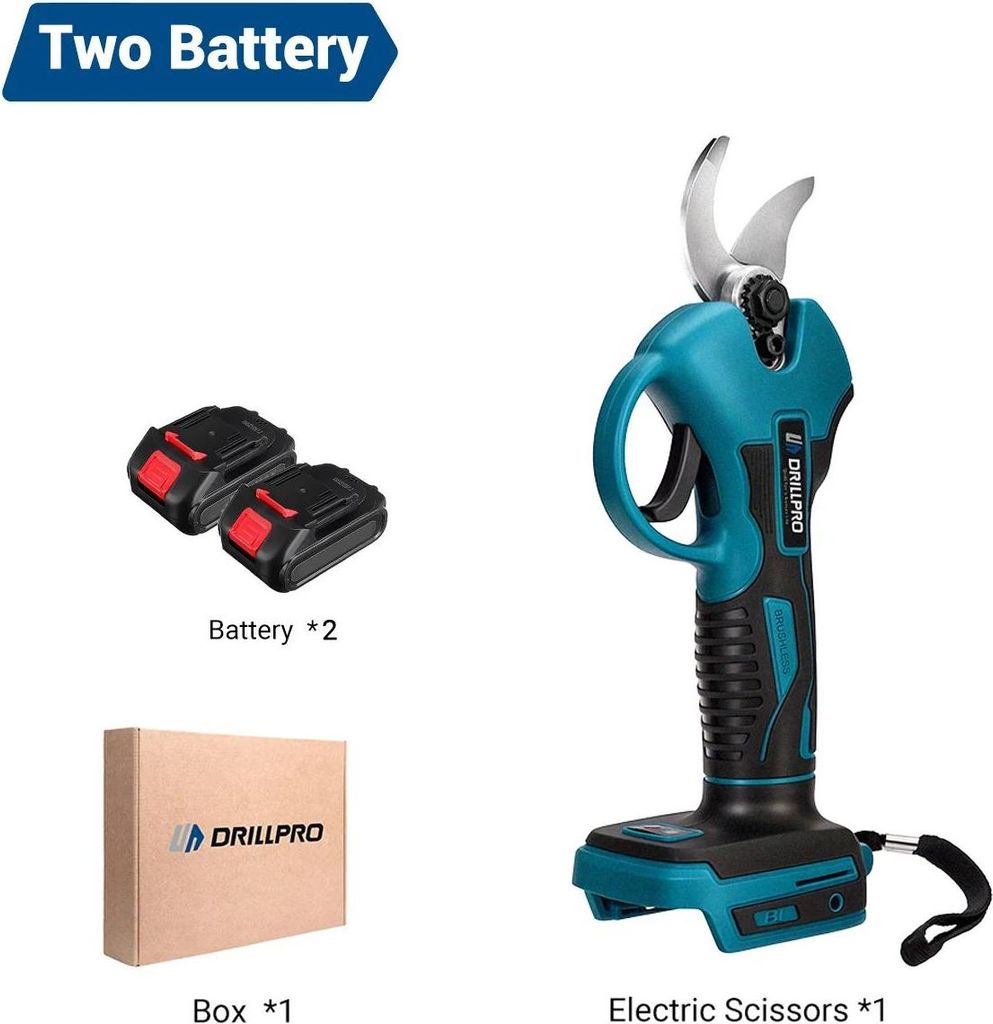 Gartenschere - Akku-Astschere - 18V - 2 Akkus - Bürstenloser Motor - 50 mm Schnittdurchmesser - Klingen aus Hochkohlenstoffstahl - EU-Stecker - Ro...