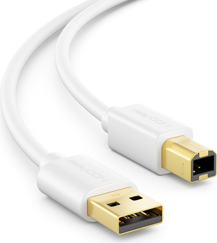 deleyCON 1m USB 2.0 Datenkabel Druckerkabel Scannerkabel - USB A-Stecker zu USB B-Stecker für Drucker Scanner Printer - Weiß