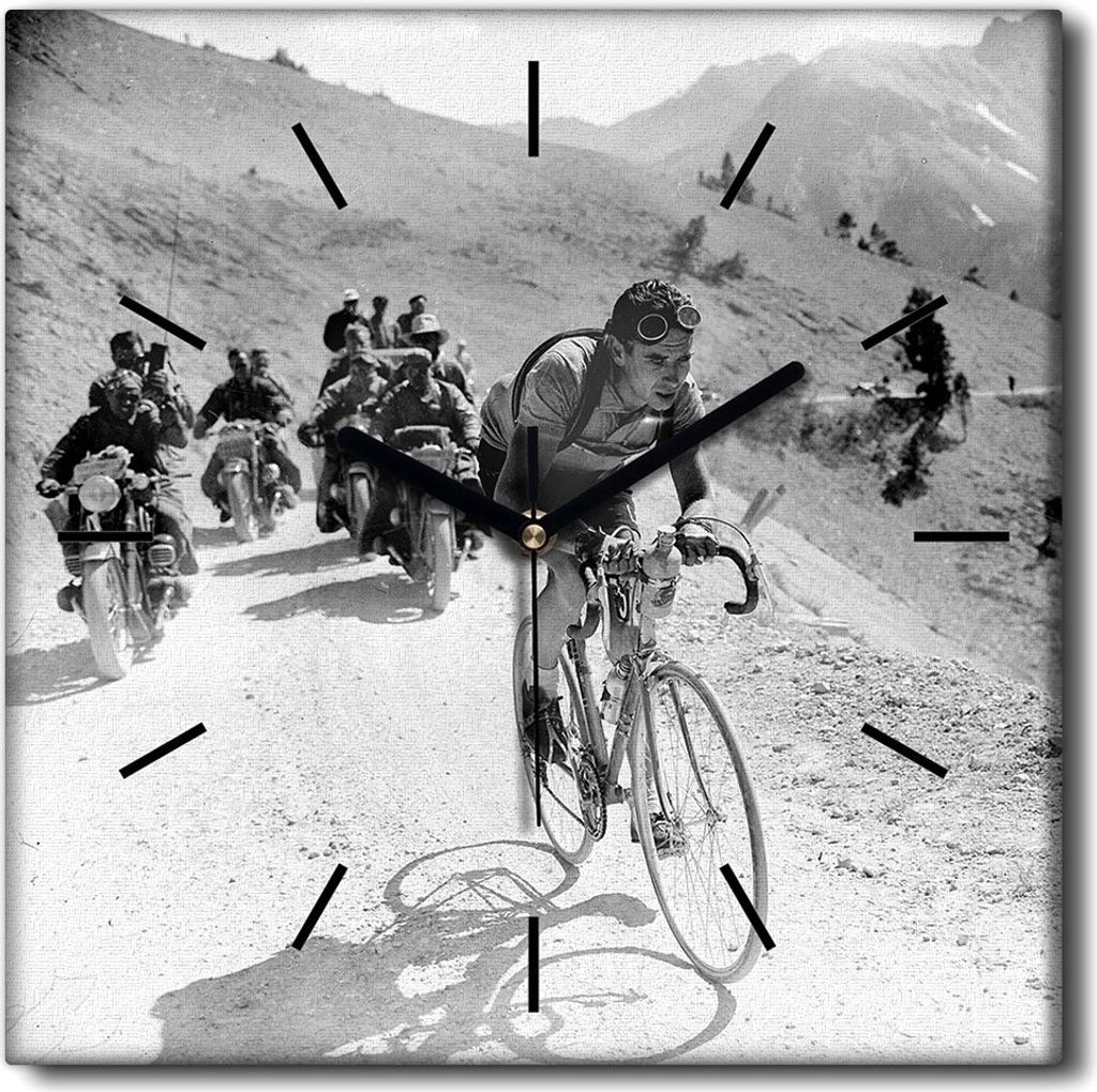 Coloray Uhr auf Leinwand 30x30 cm Wand Uhr Dekoration Wohnzimmer Segeltuch schwarze Hände -Tour de France.