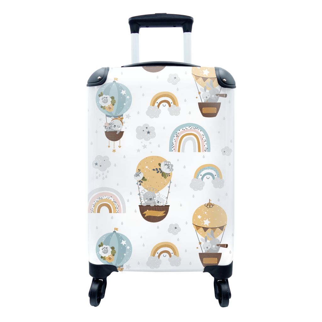 MuchoWow Koffer Handgepäck Trolley Rollkoffer Kleine Reisekoffer mit 4 Rollen - Mädchen - Muster - Luftballon - Cabin Size < 55x40x23 cm & 55x4...