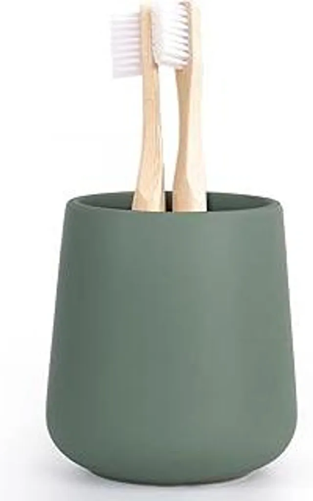 Bicchiere Bagno Vetroceramica Verde Matt - Portaspazzolino Design 7,6x9,5