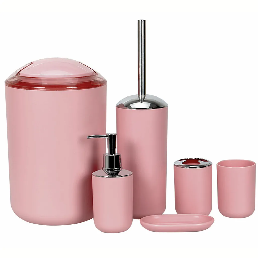 Set Bagno Rosa 6 Pezzi: Accessori Completi in Design Moderno - 1