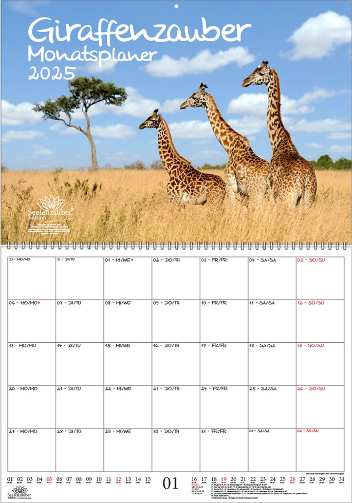 Giraffenzauber Planer DIN A2 Kalender für 2025 Giraffen - Seelenzauber